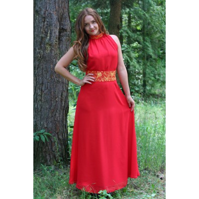 Embroidered dress "Romance" red